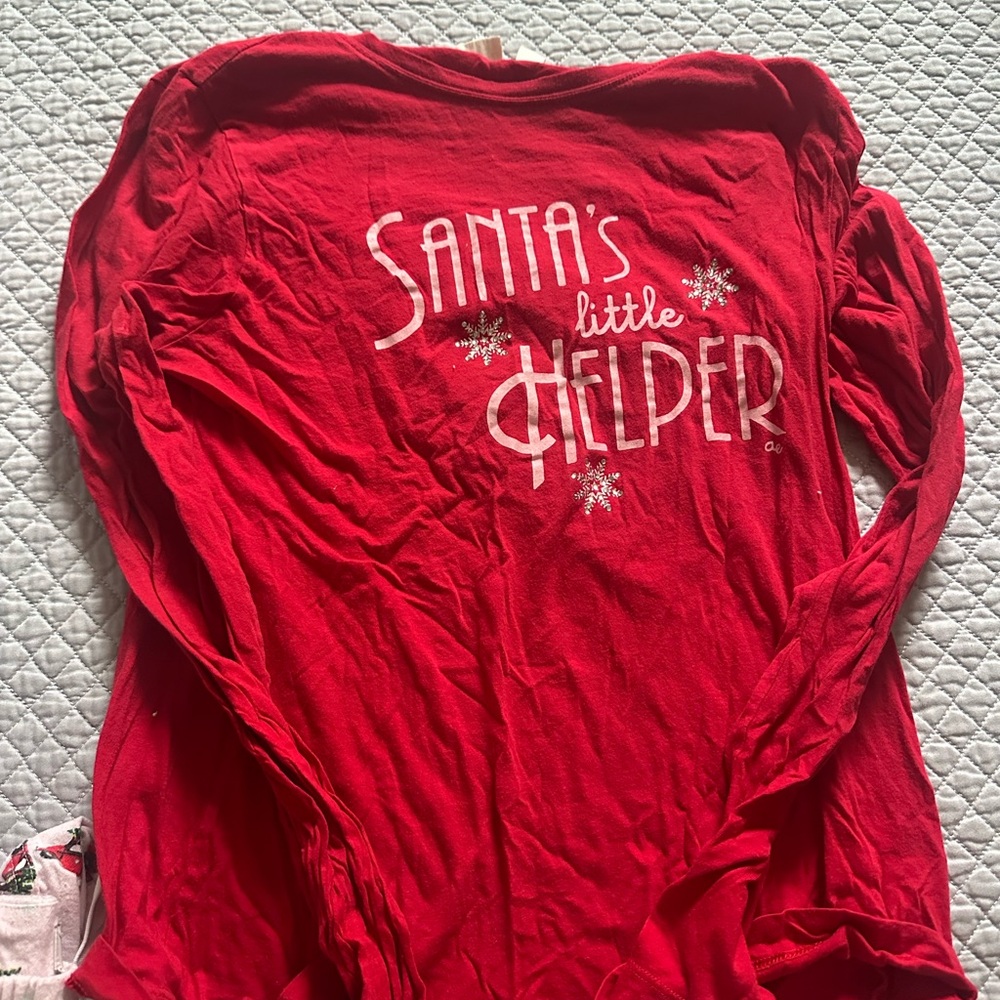 American Eagle Outfitters Red Santa's Little Helper Long Sleeve Tee